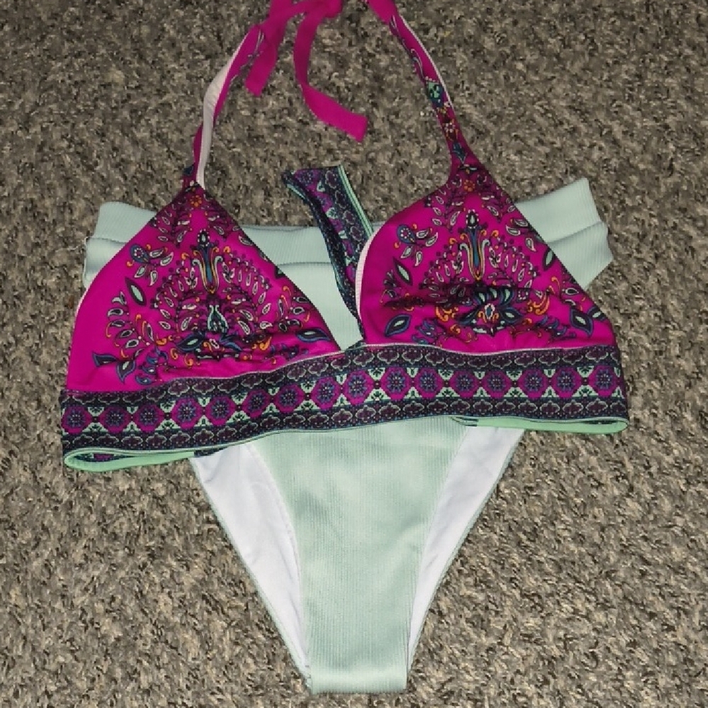 Vibrant Pink and Mint Bikini Set